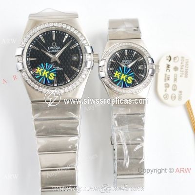 Swiss Quality Omega Double Eagle Couple Watches Blue Dial Diamond Bezel Citizen 8215 Movement