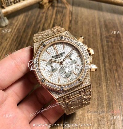 Knockoff Audemars Piguet Royal Oak Full Diamond Watches Gold and Silver