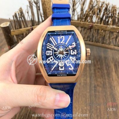 Replica Franck Muller Vanguard V45 Automatic Watch Rose Gold Blue Gummy Strap