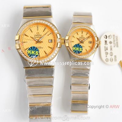 Swiss Quality Replica Omega Double Eagle Constellation Couple Watch Diamond Bezel New Face