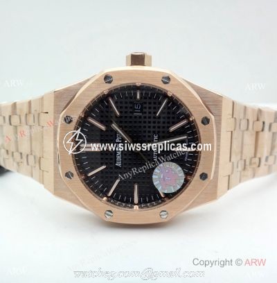 ZF Factory Audemars Piguet Royal Oak 9015 Black Dial Rose Gold Watch 41mm
