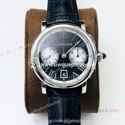 (GZF) 1:1 High Quality Replica Rotonde De Cartier Black Dial Chronograph Watches 40mm