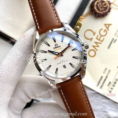 Best Quality Omega Seamaster Aqua Terra Copy Watches Brown Leather Strap