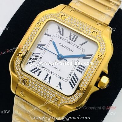 BV Factory 1:1 Replica Ladies Cartier Santos De Cartier All Gold Diamond Watch