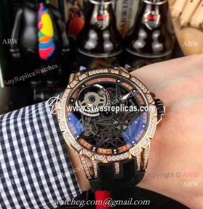 New Copy Roger Dubuis Excalibur Automatic Skeleton Watch Rose Gold Diamond