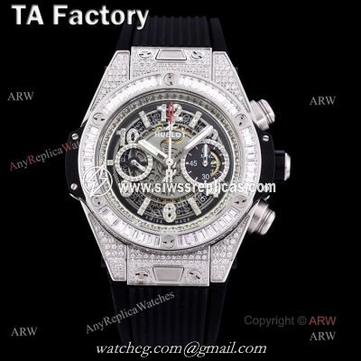 Hublot Big Bang Steel Diamonds Black Rubber Strap Replica Watches