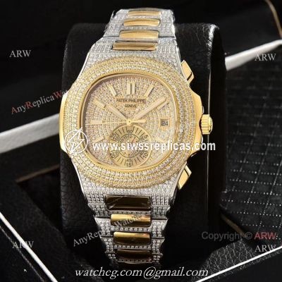 Luxury Copy Patek Philippe Nautilus Yellow Gold Full Diamond Watches