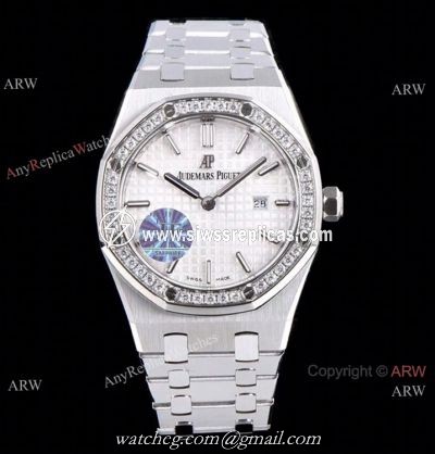 JF Swiss Copy Audemars Piguet Lady Royal Oak Watch White Dial Diamond Bezel 33mm