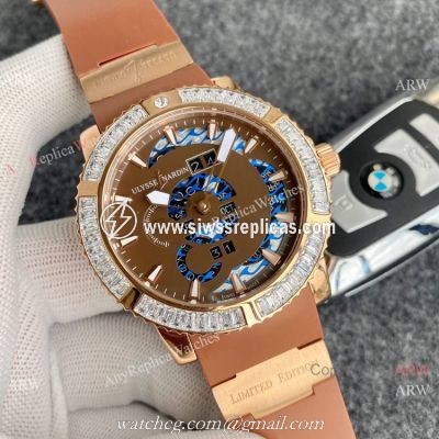 Best Replica Ulysse Nardin Automatic Watches Chocolate Dial Diamond Bezel