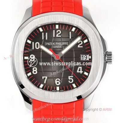 (ZF)AAA Replica Patek Philippe Aquanaut Red Strap Grey Dial Swiss 324 Watch For Men