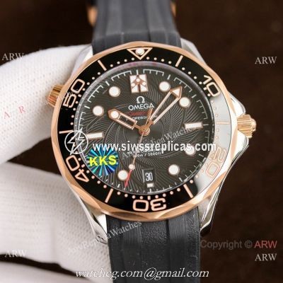 New! Copy Omega Diver 300m James Bond Limited Edition Watch Rose Gold Rubber Strap