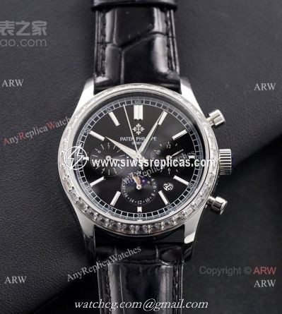 2021 New Patek Philippe Geneve Complications Swiss 9100 Watch Diamond Bezel Black Face