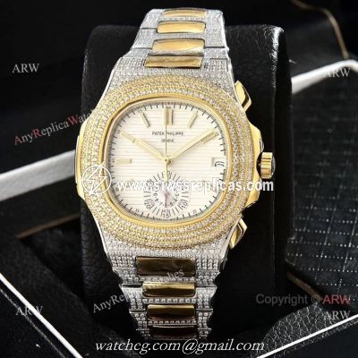 Luxury Patek Philippe Nautilus Iced Out Chrono Watches Two Tone Case