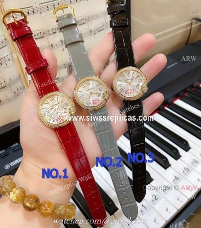 New Copy Cartier Ballon Blanc de Lady Watches Diamond Bezel Leather Strap