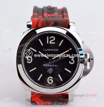 Copy Panerai PAM 00000 Luminor 44mm Watch Black Dial With Red Camo Rubber Band