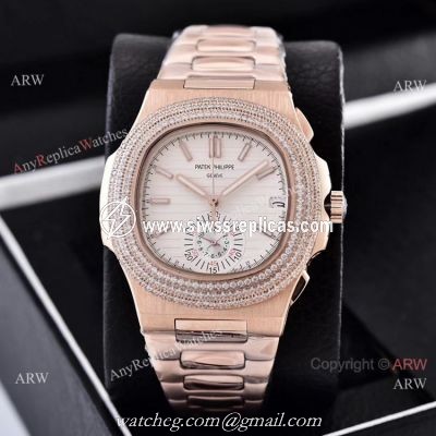 Clone Patek Philippe Nautilus Chronograph Watches Rose Gold and Diamond Fashion Style