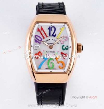 Replia Franck Muller Vanguard Rose Gold V32 Women Watch With Colorful Numbers
