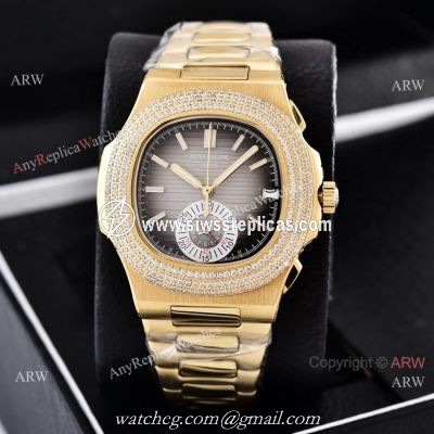 Clone Patek Philippe Nautilus Yellow Gold Diamond Bezel Chronograph Watches