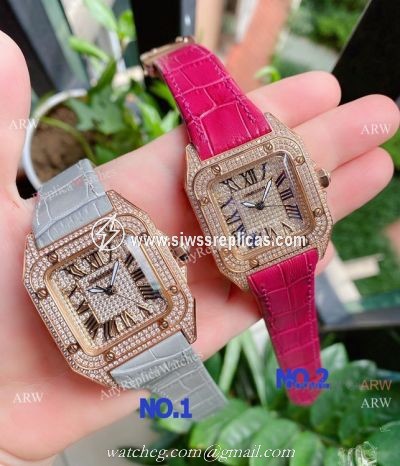 Luxury Copy Cartier Santos de Quartz Watches Rose Gold Diamond