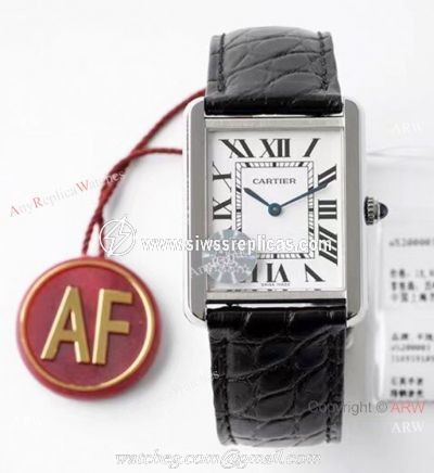 New! Swiss Cartier Tank Solo AF Factory Quartz Watch SS Black Leather Strap