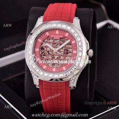 Copy Patek Philippe Aquanaut Watches Hollow Face Silver Diamond Bezel