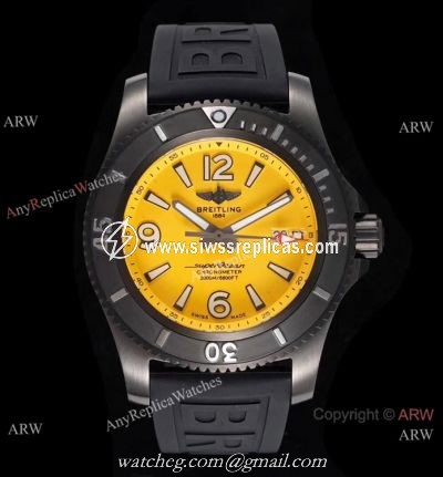 2020 New! Swiss Breitling Superocean Automatic Black Steel Watch Yellow Dial
