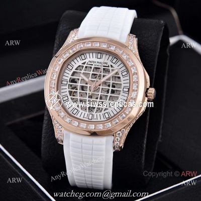 Replica Patek Philippe Aquanaut Diamond Watches Hollow Dial Rose Gold