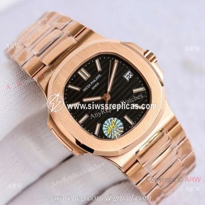 Swiss Copy Patek Philippe Rose Gold Black Dial Nautilus Watch PPF Cal.324 40mm