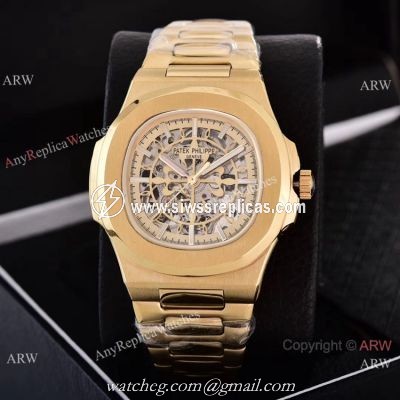 Faux Patek Philippe Nautilus Skeleton Watch Yellow Gold