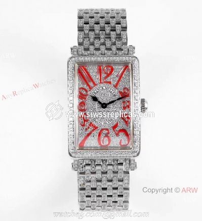 New! Swiss Replica Franck Muller Long Island Watch Iced Out Stainless Steel