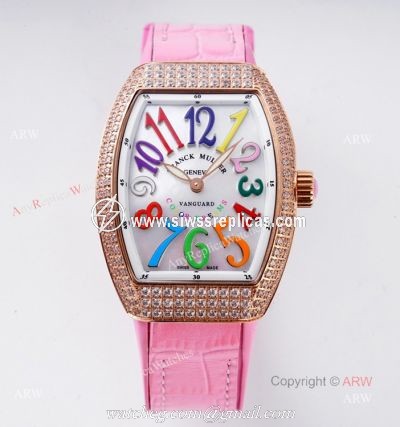 New Franck Muller Vanguard 32 Replica Ladies Watch With Pink Leather Strap