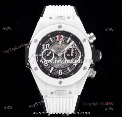 New Hublot Big Bang White Rubber Strap Hublot White Ceramic HUB 1242 Movement Swiss Replica Watches