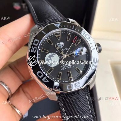Super Clone TagHeuer Aquaracer Calibre 5 Watch Black Leather Strap