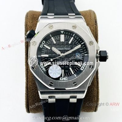 JF Factory Replica Audemars Piguet Divers Swiss 3120 Watch Silver and Black