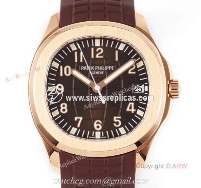 (ZF) AAA Replica Patek Philippe 5167R Aquanaut Rose Gold Chocolate Dial Brown Rubber Strap Men Watch