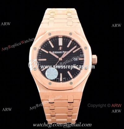 Grade 1A Copy Audemars Piguet Royal Oak JF v5 Cal.3120 Rose Gold Black Dial Watch 41mm