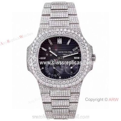 Iced Out Patek Philippe Nautilus Moon Phase Power Reserve 5712 Watch Swiss Grade Watch