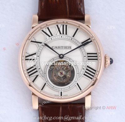 Best Version New Cartier Rotonde De Cartier Tourbillon Rose Gold Case White Roman Dial Replica Watch