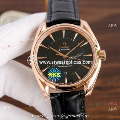 Copy Omega Seamaster Black Dial Rose Gold Watch Simple style