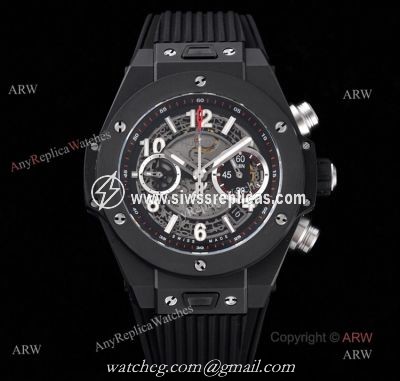 Top Replica Hublot Big Bang Ceramic All Black Hublot Rubber Strap Watch For Men
