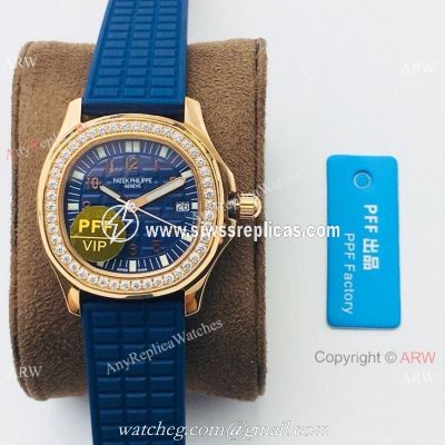 PFF Swiss Patek Philippe Aquanaut Luce Quartz Watch Blue Dial Diamond Bezel