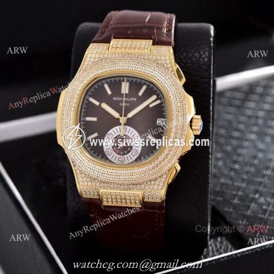 Japan Grade Copy Patek Philippe Nautilus Chrono Watches Gold Diamond Case