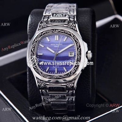 Clone Patek Philippe Nautilus Silver Tattoo Wrist Purple Dial 40mm