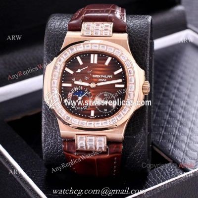 AAA Copy Patek Philippe Nautilus Power Reserve Watch Rose Gold Diamond Bezel