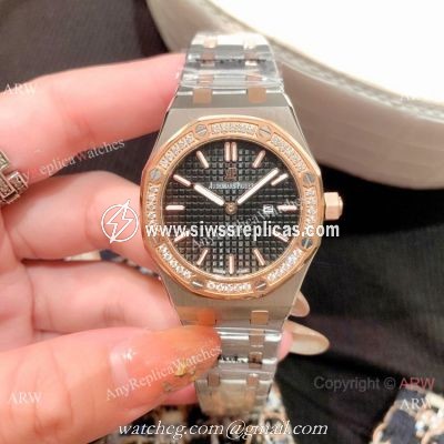 Clone Audemars Piguet Royal Oak Ladies Watch Two Tone Rose Gold Diamond