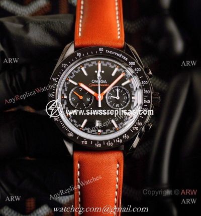 Best Quality Omega Speedmaster Racing Watch Black Case Brown Leather Strap