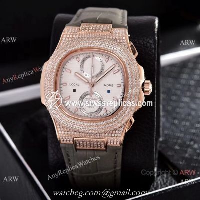 Japan Grade Patek Philippe Nautilus Diamonds Watches Rose Gold White Face