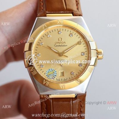 New! Swiss Replica Omega Constellation Gents 39mm Watches Gold Face Diamond Markers