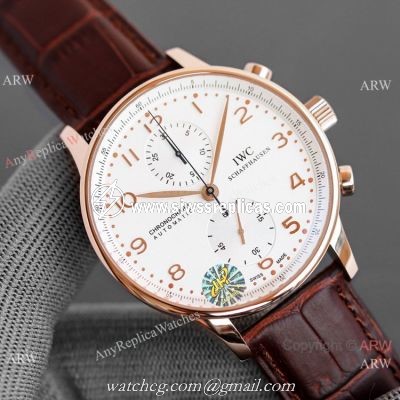 AAA Replica IWC Portuguese Rose Gold White Watches Swiss 7750 Chronograph