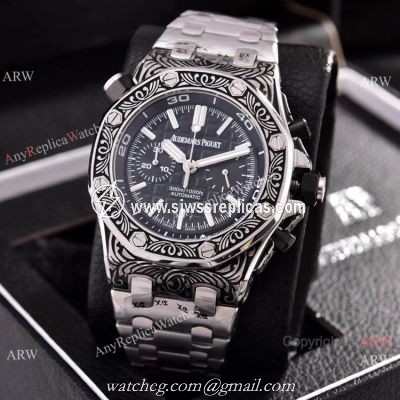 Copy Audemars Piguet Diver Silver Engraving Watches Chronograph 43mm